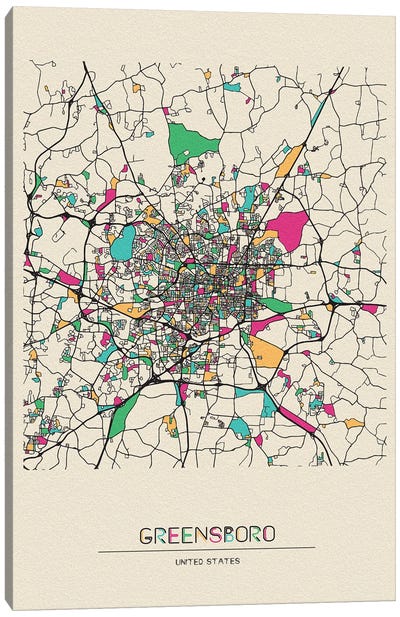 Greensboro, North Carolina Map Canvas Art Print - City Maps