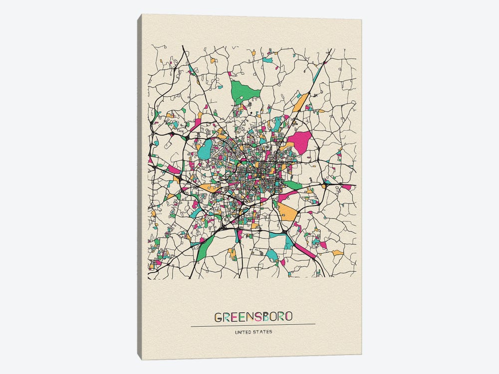 Greensboro, North Carolina Map by Ayse Deniz Akerman 1-piece Art Print