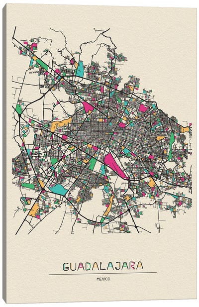 Guadalajara, Mexico Map Canvas Art Print - City Maps