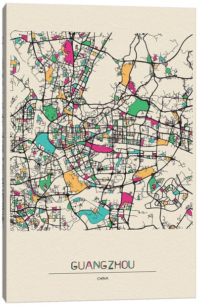 Guangzhou, China Map Canvas Art Print - City Maps