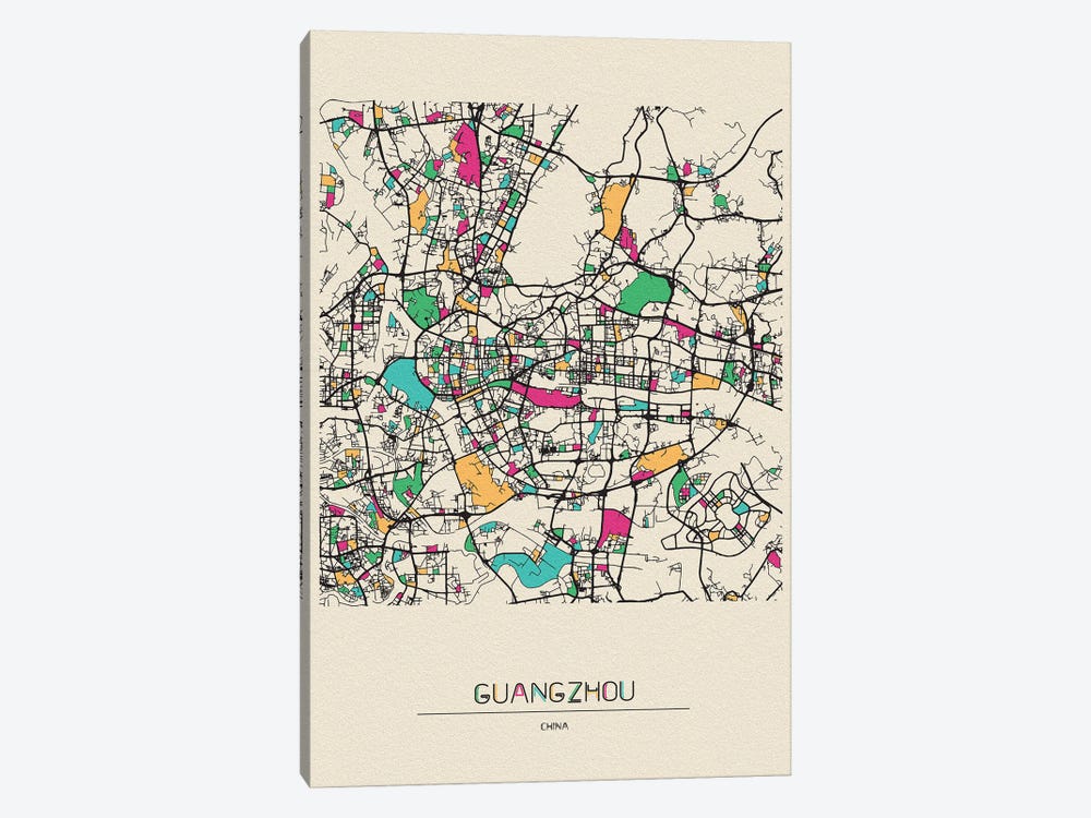 Guangzhou, China Map by Ayse Deniz Akerman 1-piece Art Print