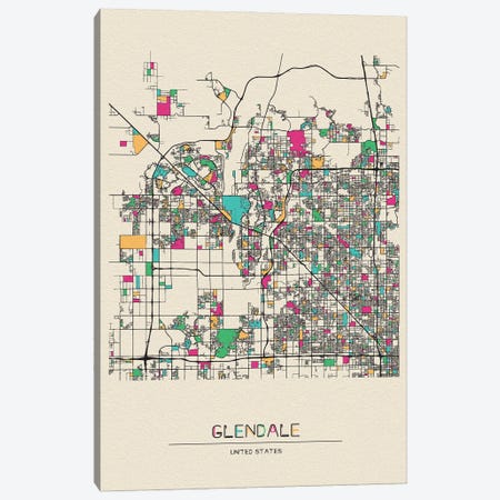 Glendale, Arizona City Map Canvas Print #ADA246} by Ayse Deniz Akerman Canvas Artwork