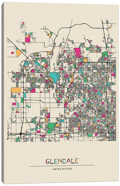Glendale, Arizona City Map Canvas Art Print - Ayse Deniz Akerman