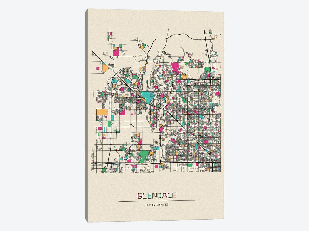 Glendale, Arizona City Map by Ayse Deniz Akerman 1-piece Canvas Artwork