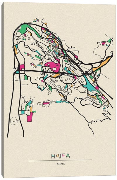 Haifa, Israel Map Canvas Art Print - Ayse Deniz Akerman