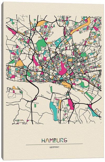 Hamburg, Germany Map Canvas Art Print - City Maps