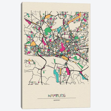 Hamburg, Germany Map Canvas Print #ADA249} by Ayse Deniz Akerman Art Print