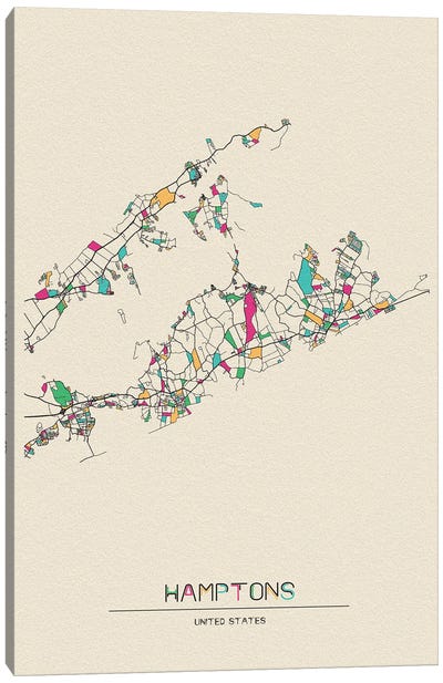 The Hamptons, Long Island Map Canvas Art Print - City Maps