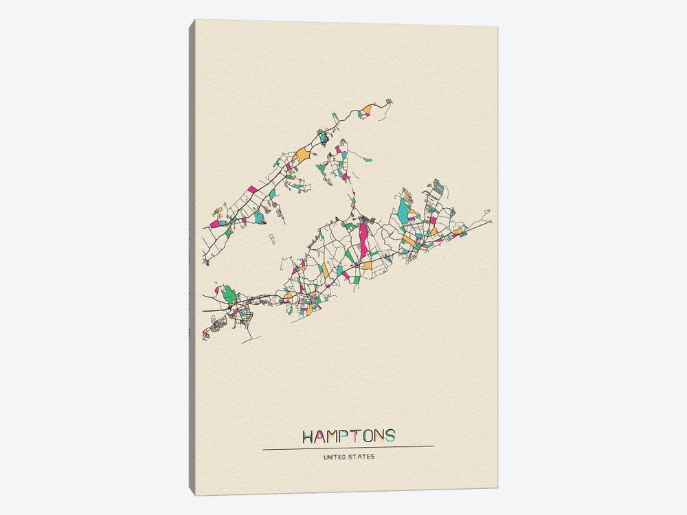 The Hamptons, Long Island Map by Ayse Deniz Akerman 1-piece Art Print