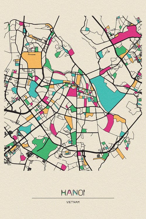 Hanoi, Vietnam Map by Ayse Deniz Akerman canvas print