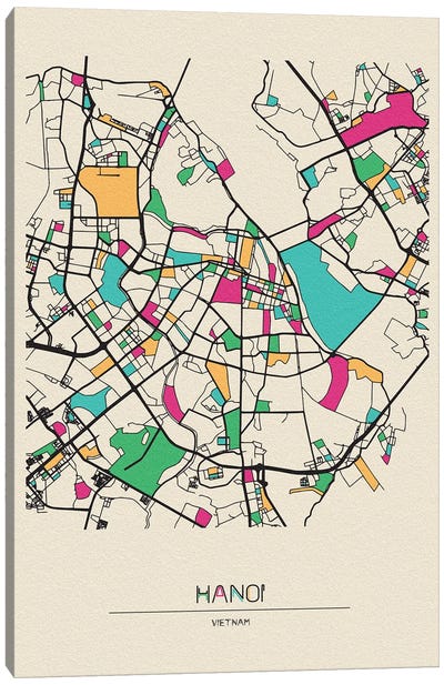 Hanoi, Vietnam Map Canvas Art Print - Ayse Deniz Akerman