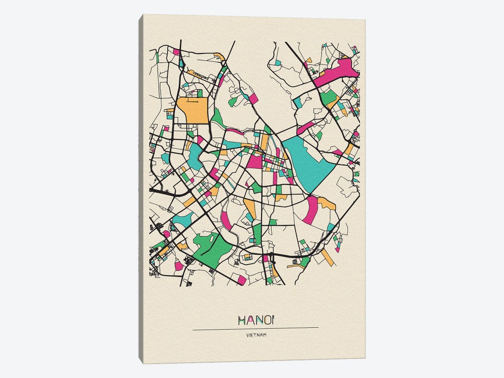 Hanoi, Vietnam Map by Ayse Deniz Akerman 1-piece Canvas Artwork