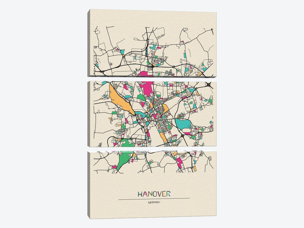 Hanover, Germany Map by Ayse Deniz Akerman 3-piece Art Print