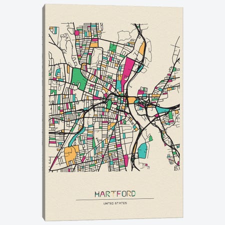 Hartford, Connecticut Map Canvas Print #ADA253} by Ayse Deniz Akerman Canvas Artwork