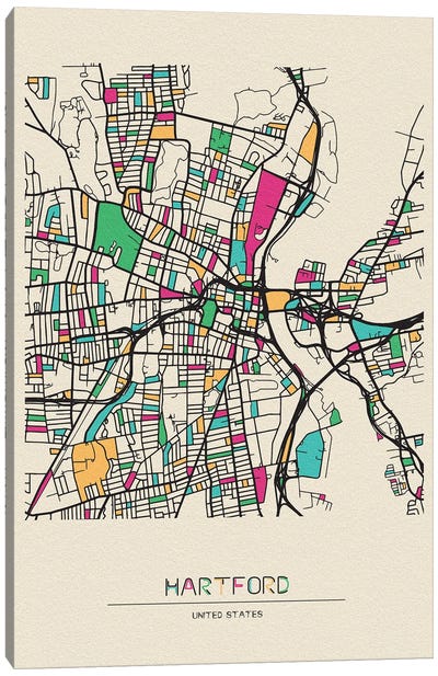 Hartford, Connecticut Map Canvas Art Print - Ayse Deniz Akerman