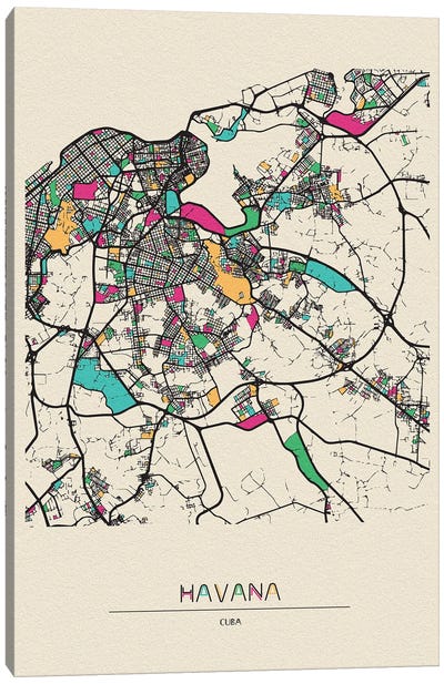 Havana, Cuba Map Canvas Art Print - City Maps