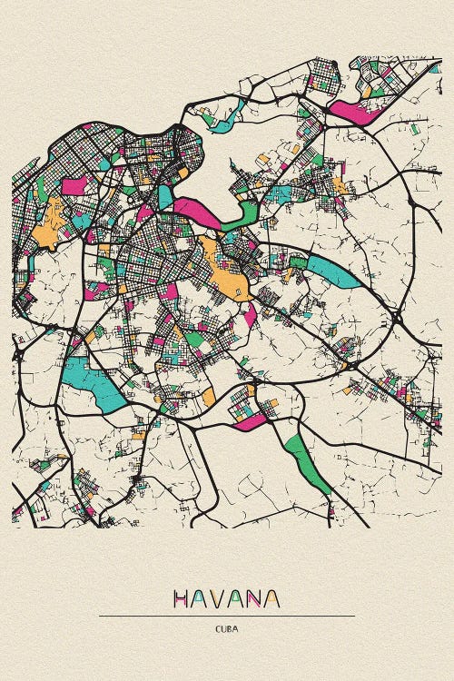 Havana, Cuba Map by Ayse Deniz Akerman wall art