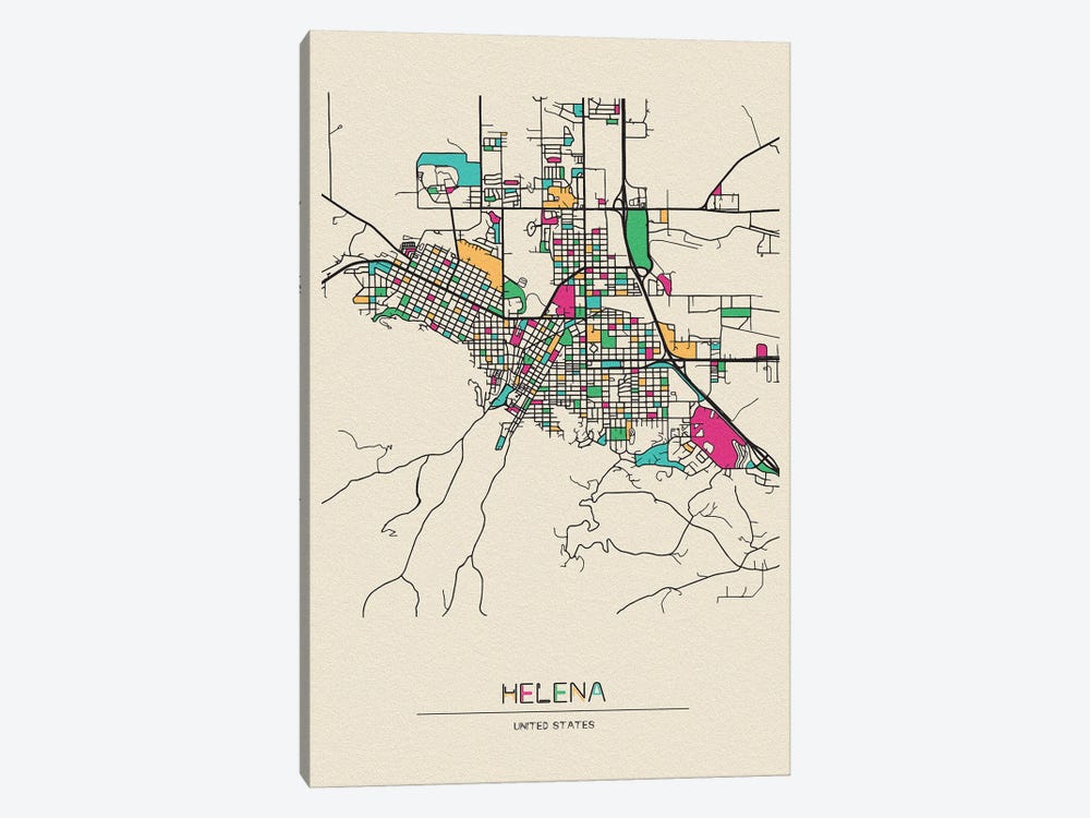 Helena, Montana Map by Ayse Deniz Akerman 1-piece Canvas Artwork