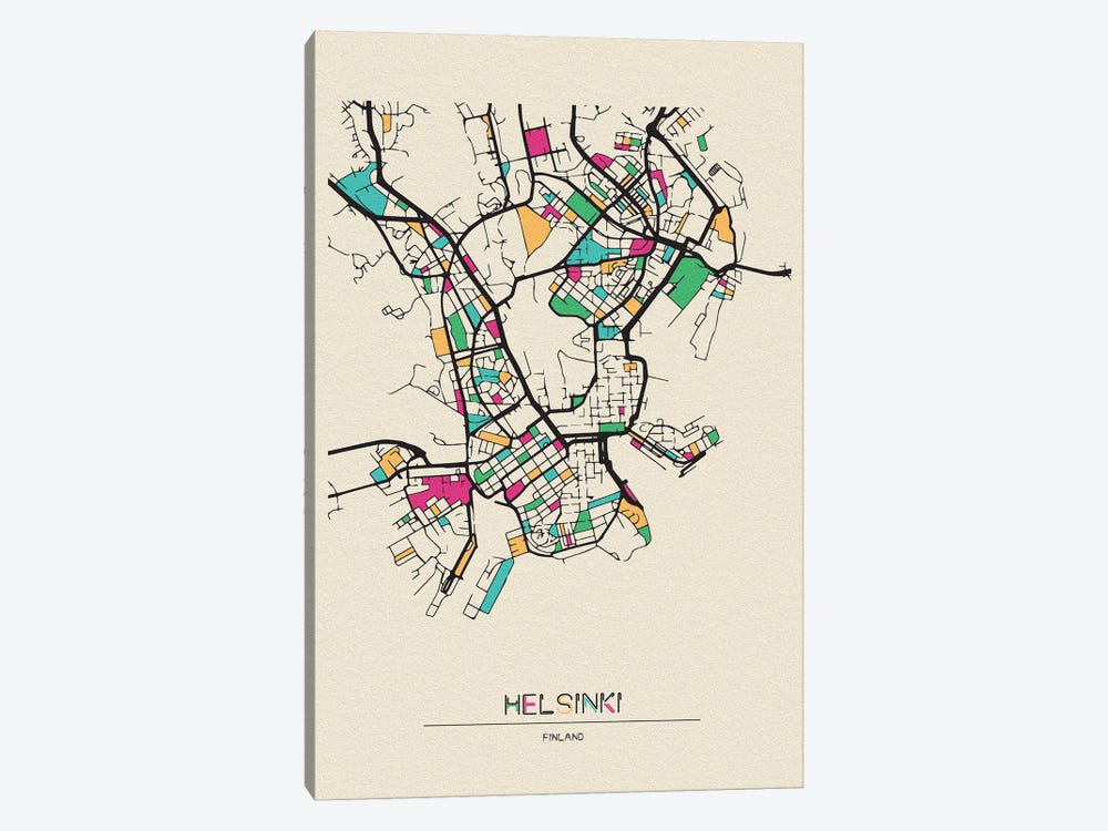 Helsinki, Finland Map by Ayse Deniz Akerman 1-piece Canvas Print