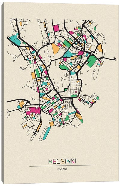 Helsinki, Finland Map Canvas Art Print - City Maps
