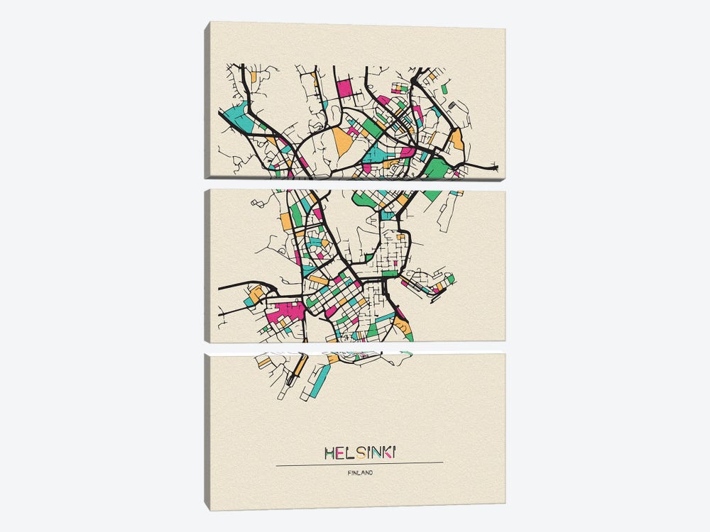 Helsinki, Finland Map by Ayse Deniz Akerman 3-piece Art Print