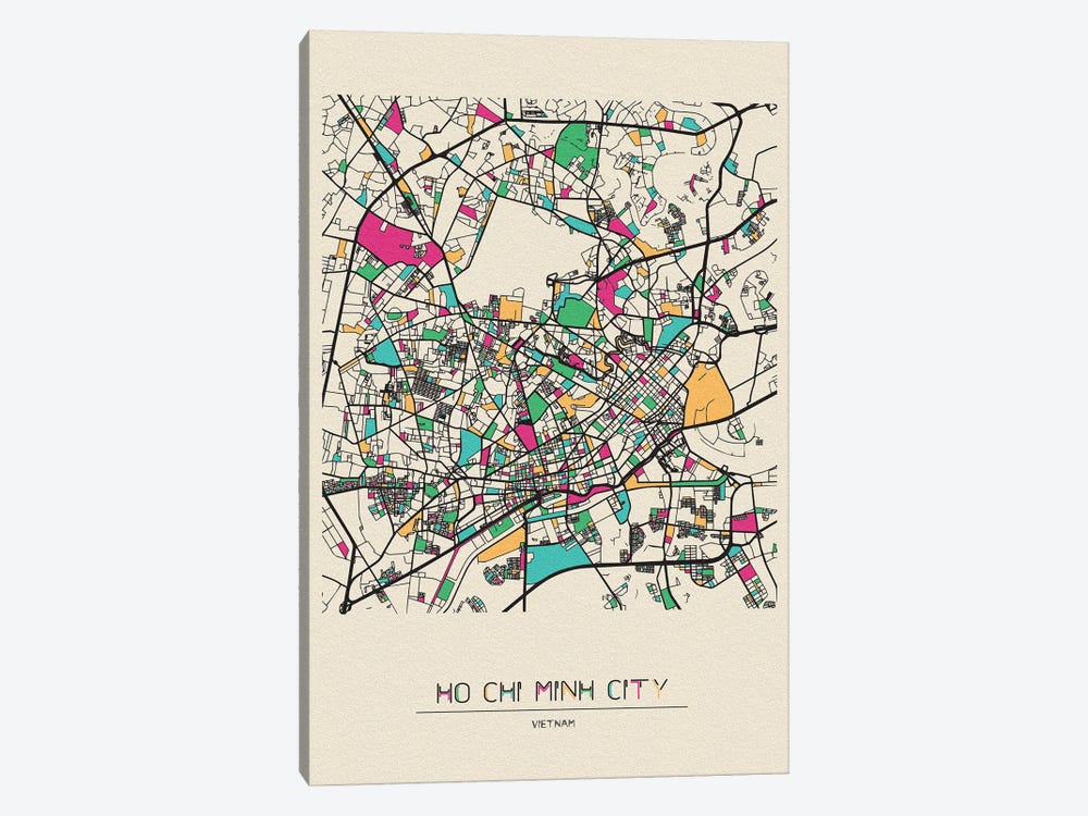 Ho Chi Minh City, Vietnam Map by Ayse Deniz Akerman 1-piece Canvas Art Print