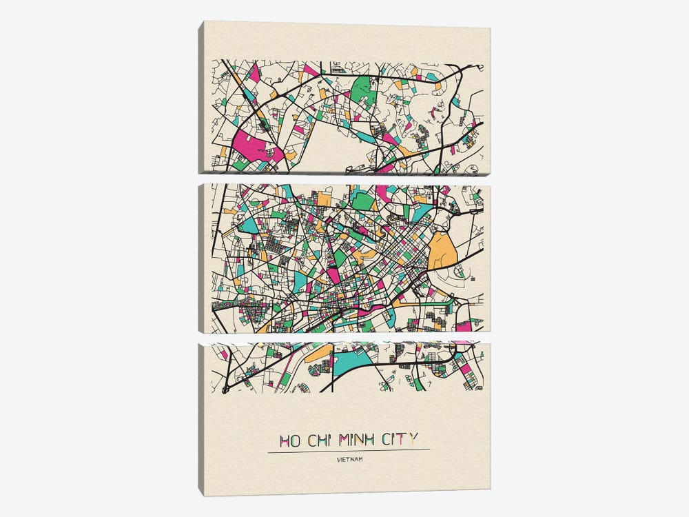 Ho Chi Minh City, Vietnam Map by Ayse Deniz Akerman 3-piece Art Print
