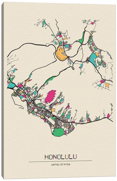 Honolulu, Hawaii Map Canvas Art Print - City Maps