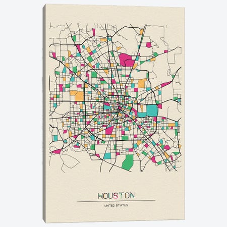 Houston, Texas Map Canvas Print #ADA262} by Ayse Deniz Akerman Canvas Print