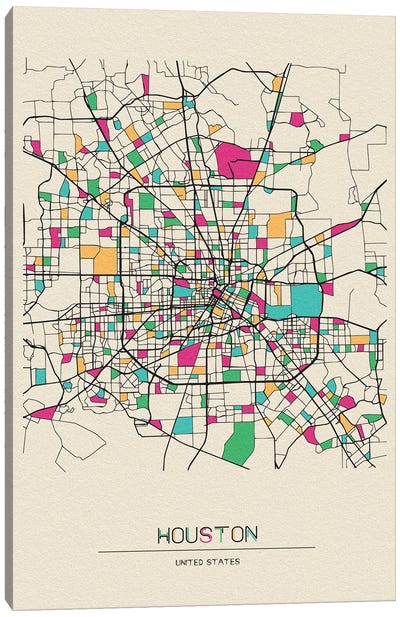 Houston, Texas Map Canvas Art Print - Ayse Deniz Akerman