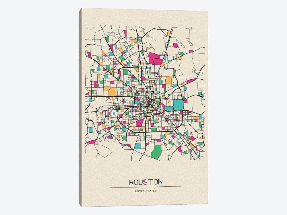 Houston, Texas Map by Ayse Deniz Akerman 1-piece Canvas Art