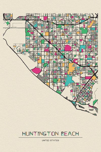Huntington Beach, California Map by Ayse Deniz Akerman canvas print