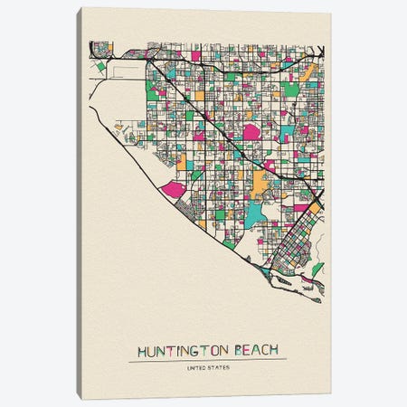 Huntington Beach, California Map Canvas Print #ADA263} by Ayse Deniz Akerman Art Print