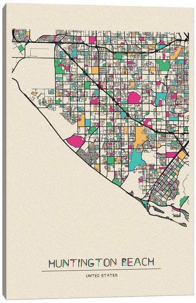 Huntington Beach, California Map Canvas Art Print - City Maps