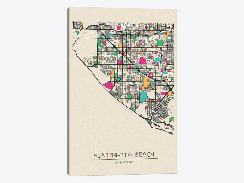 Huntington Beach, California Map by Ayse Deniz Akerman 1-piece Art Print