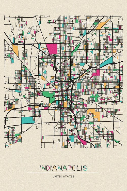 Indianapolis, Indiana Map by Ayse Deniz Akerman canvas print