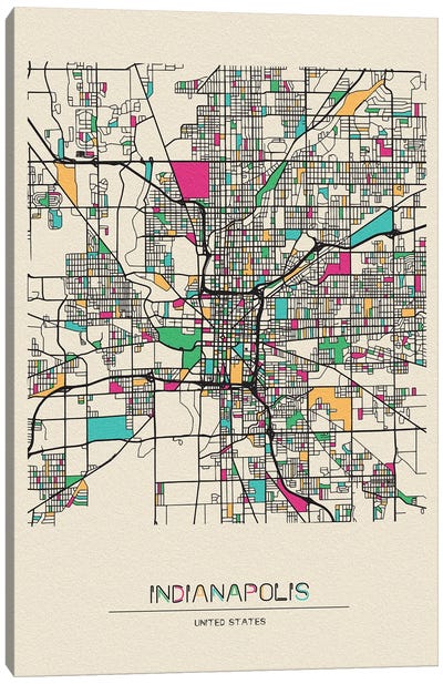 Indianapolis, Indiana Map Canvas Art Print - Indiana Art