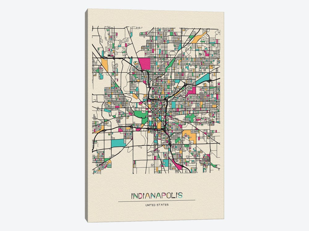Indianapolis, Indiana Map 1-piece Canvas Wall Art
