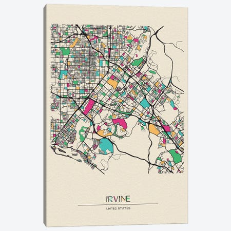 Irvine, California Map Canvas Print #ADA265} by Ayse Deniz Akerman Canvas Wall Art
