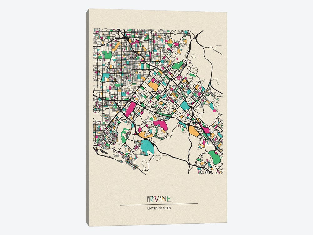 Irvine, California Map by Ayse Deniz Akerman 1-piece Canvas Art Print