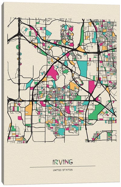 Irving, Texas Map Canvas Art Print - City Maps