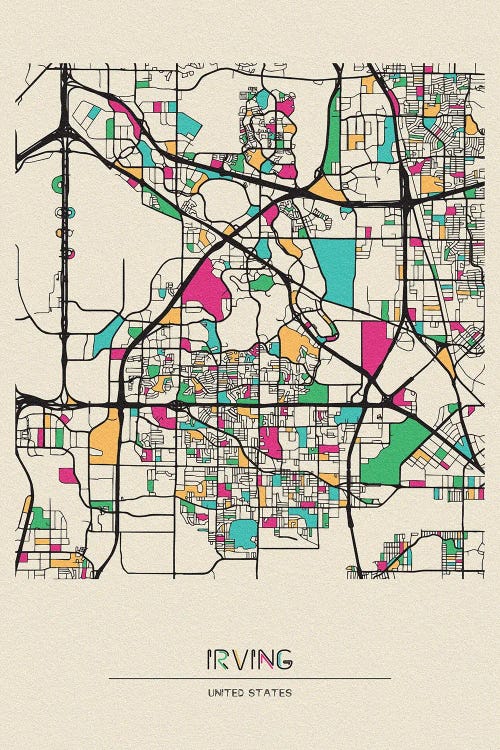 Irving, Texas Map by Ayse Deniz Akerman wall art