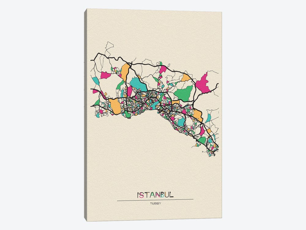 Istanbul, Turkey Map by Ayse Deniz Akerman 1-piece Canvas Print