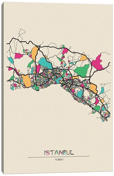 Istanbul, Turkey Map Canvas Art Print - City Maps