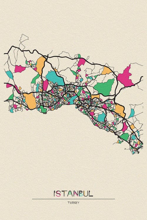 Istanbul, Turkey Map by Ayse Deniz Akerman wall art