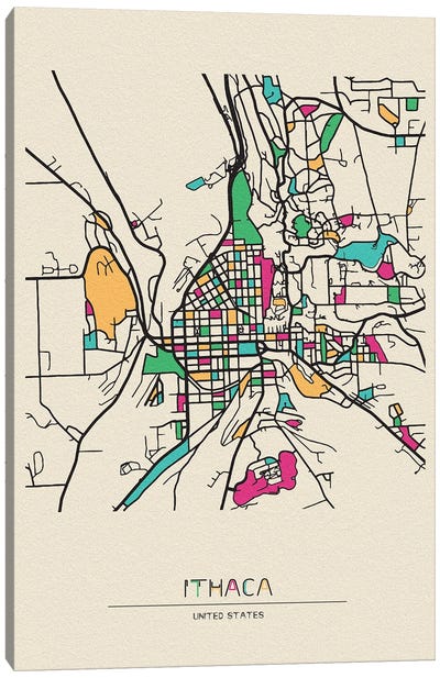 Ithaca, New York Map Canvas Art Print - City Maps