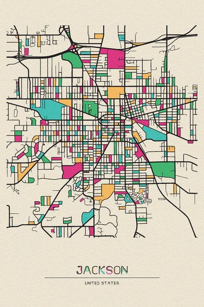 Jackson, Michigan Map by Ayse Deniz Akerman art print