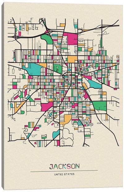 Jackson, Michigan Map Canvas Art Print - Michigan Art