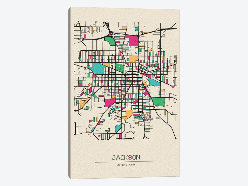Jackson, Michigan Map by Ayse Deniz Akerman 1-piece Canvas Art Print