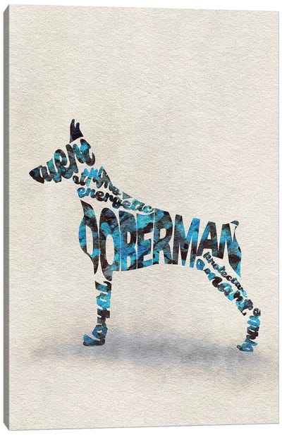 Doberman Canvas Art Print - Typographic Dogs